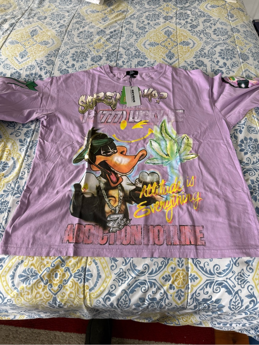 Triple 7 Looney Tunes Lavender Graphic Long Sleeve Tee with Multicolor Print